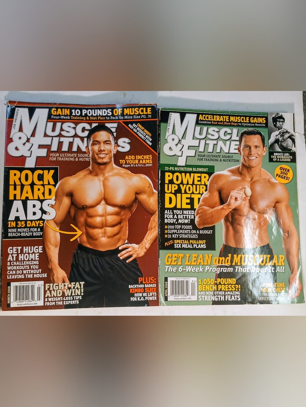 Lot 2 Muscle & Fitness Magazine March 2008 & April 2008 Kimbo Slice Bruce Lee